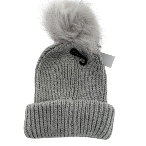 Topshop Gray Cuffed Pom Beanie Hat - Picture 2 of 5